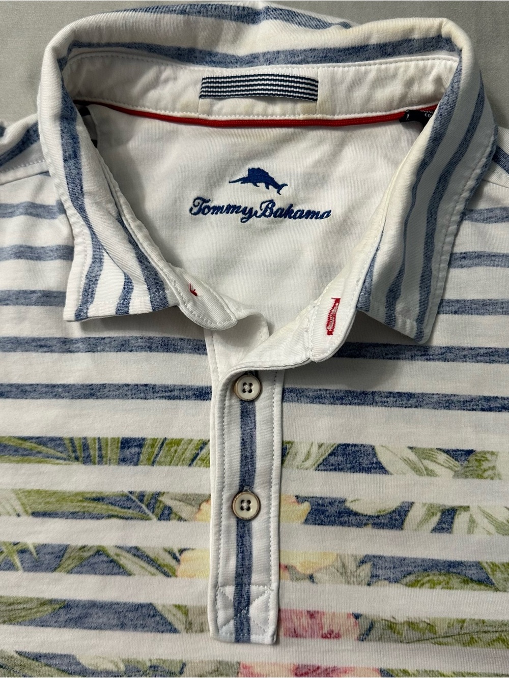 Tommy Bahama Men’s L Pima Cotton Striped Floral Polo Shirt